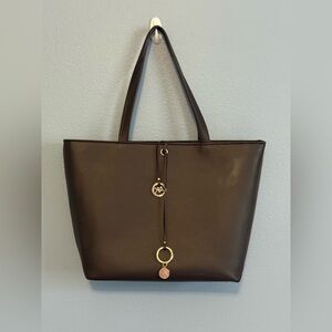 Anne Klein Espresso Large Tote Bag with gold accents and matching coin purse